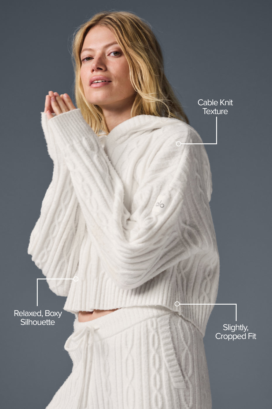 Alternative view of Cable Knit Winter Bliss Hoodie   Ivory