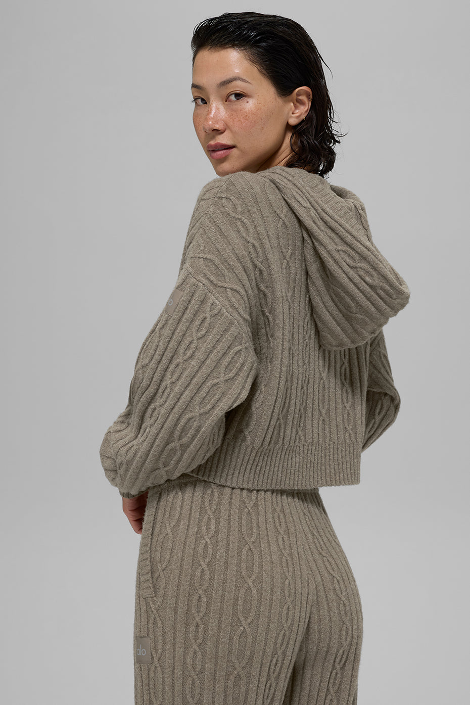 Cable Knit Winter Bliss Hoodie Light Cocoa - Image 3