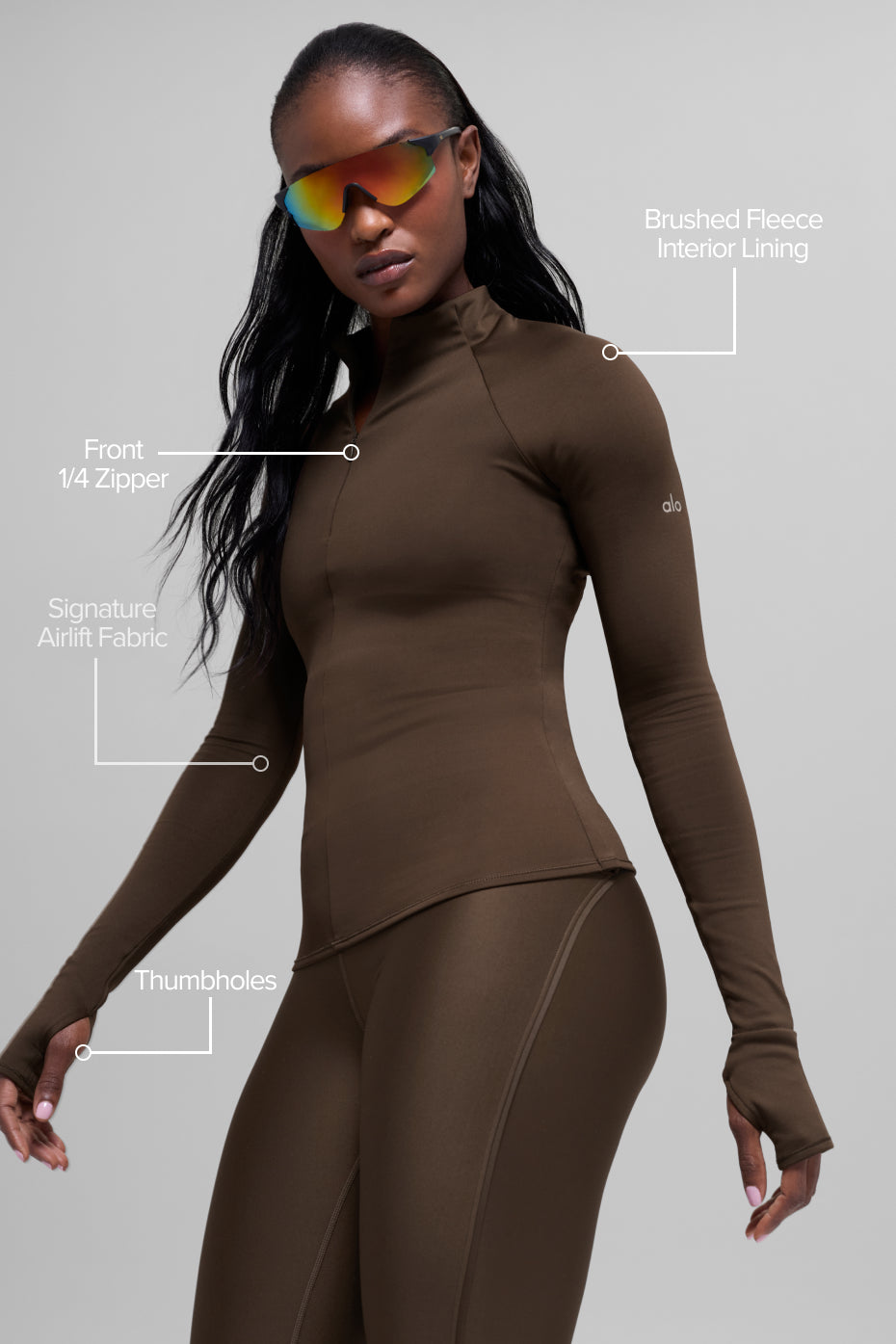 Airlift Winter Warm 1/4 Zip Long Sleeve Espresso - Image 2