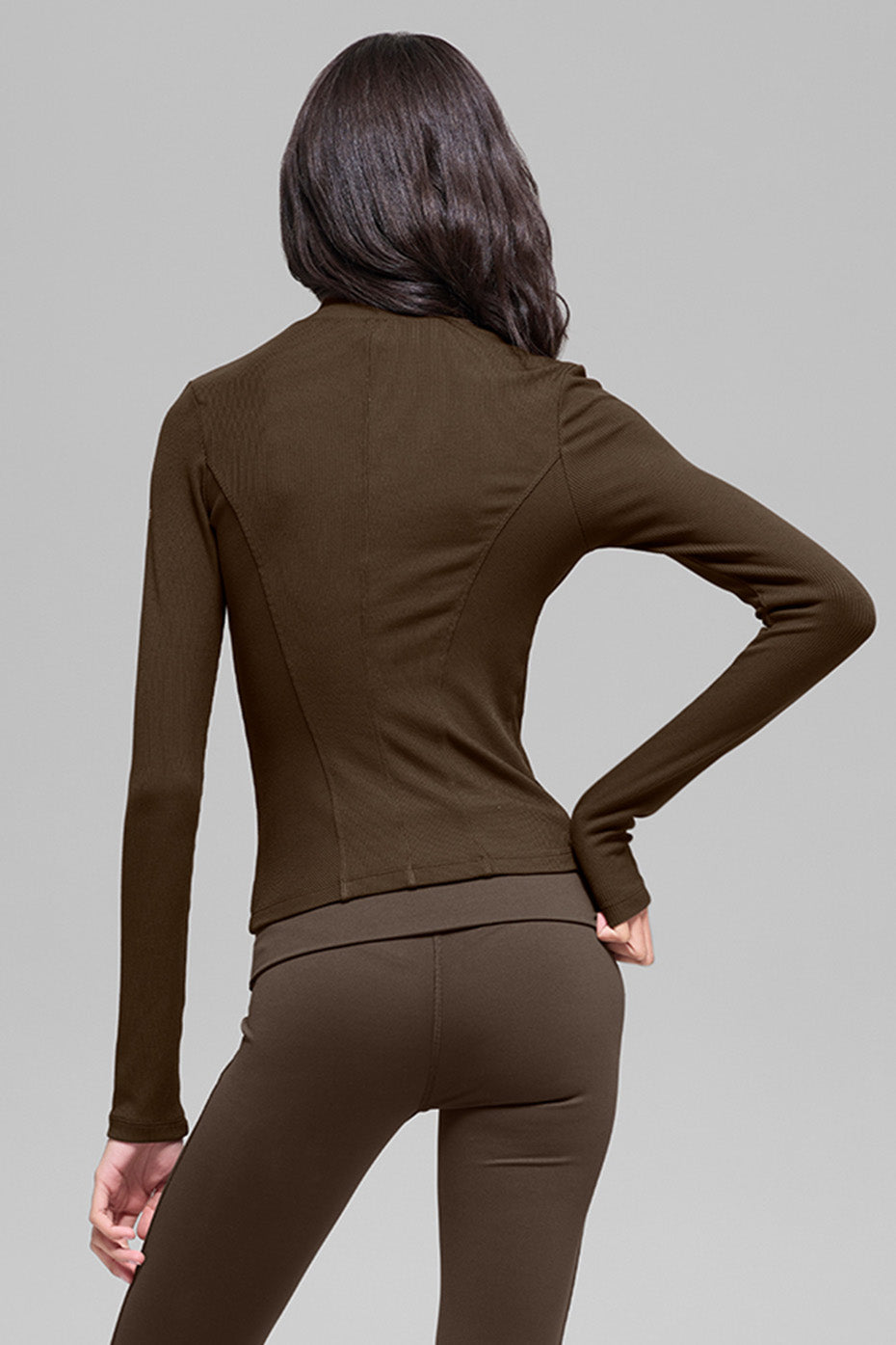 Ribbed Mesmerize Mock Neck Long Sleeve Espresso - Image 3