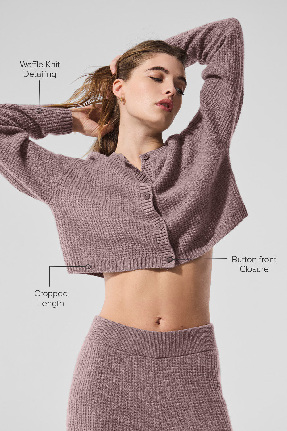 Alternative view of Cashmere Plush Waffle Cardigan   Mushroom Heather