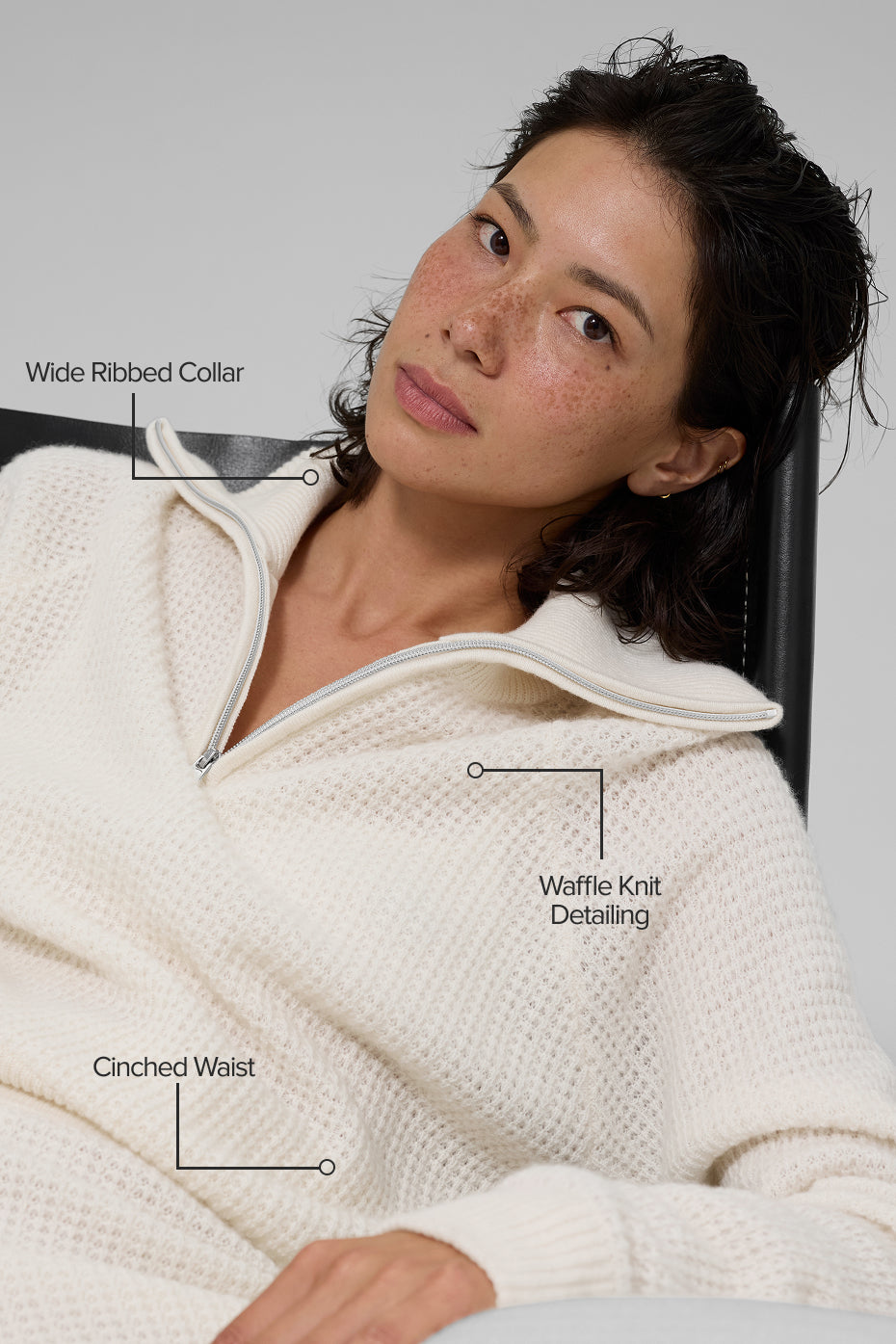 Alternative view of Cashmere Plush Waffle 1/4 Zip Pullover   Ivory