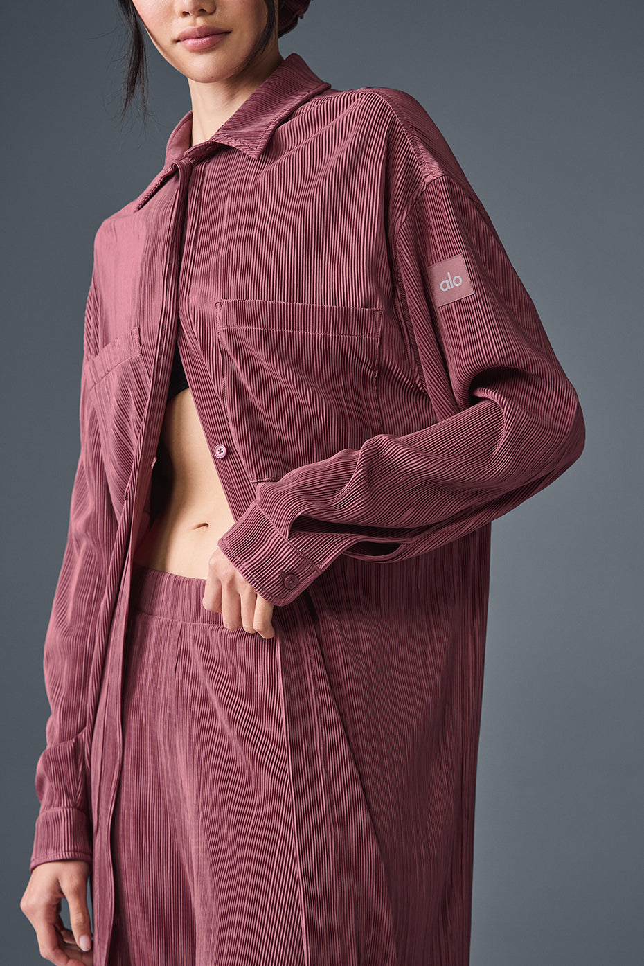 Micro Plisse Shirt Dress Burgundy Truffle - Image 3