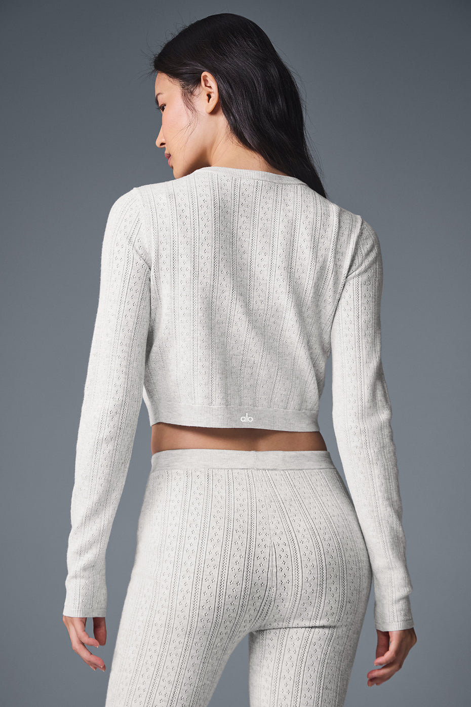 Pointelle Sweater Be Mine Cardigan Light Grey Heather - Image 3
