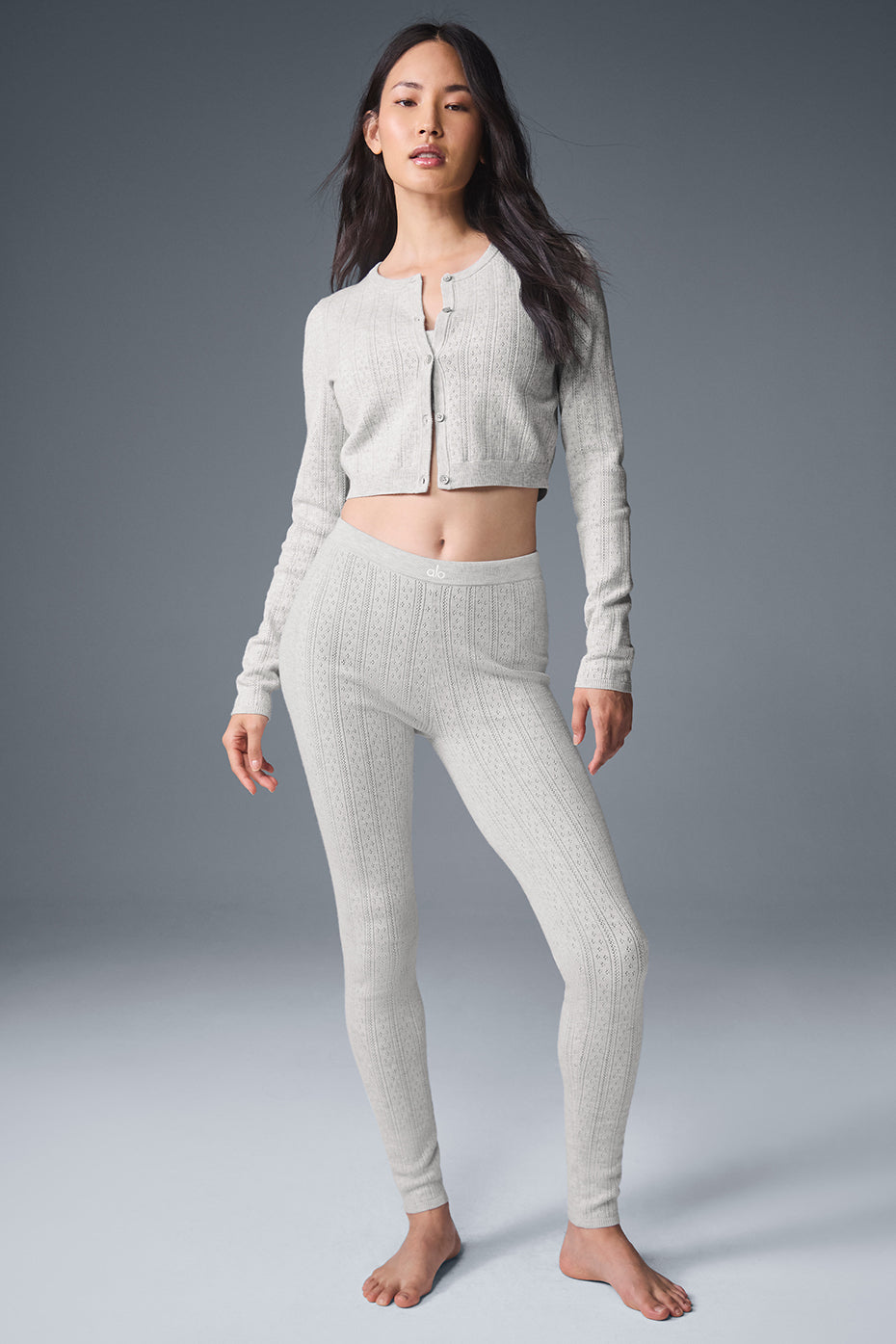 Pointelle Sweater Be Mine Cardigan Light Grey Heather - Image 4