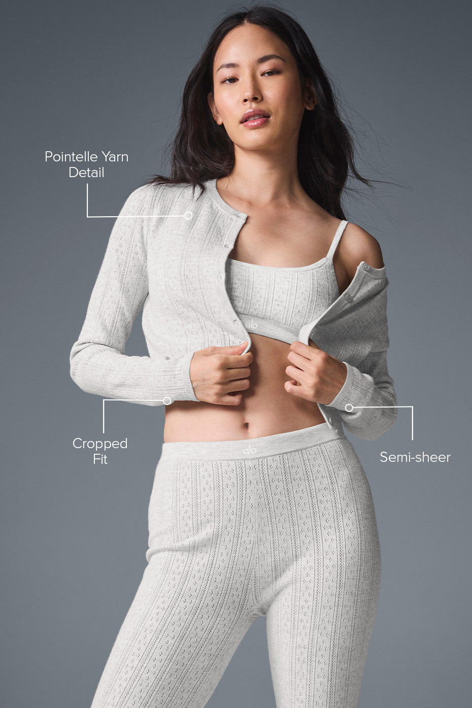 Pointelle Sweater Be Mine Cardigan Light Grey Heather - Image 2