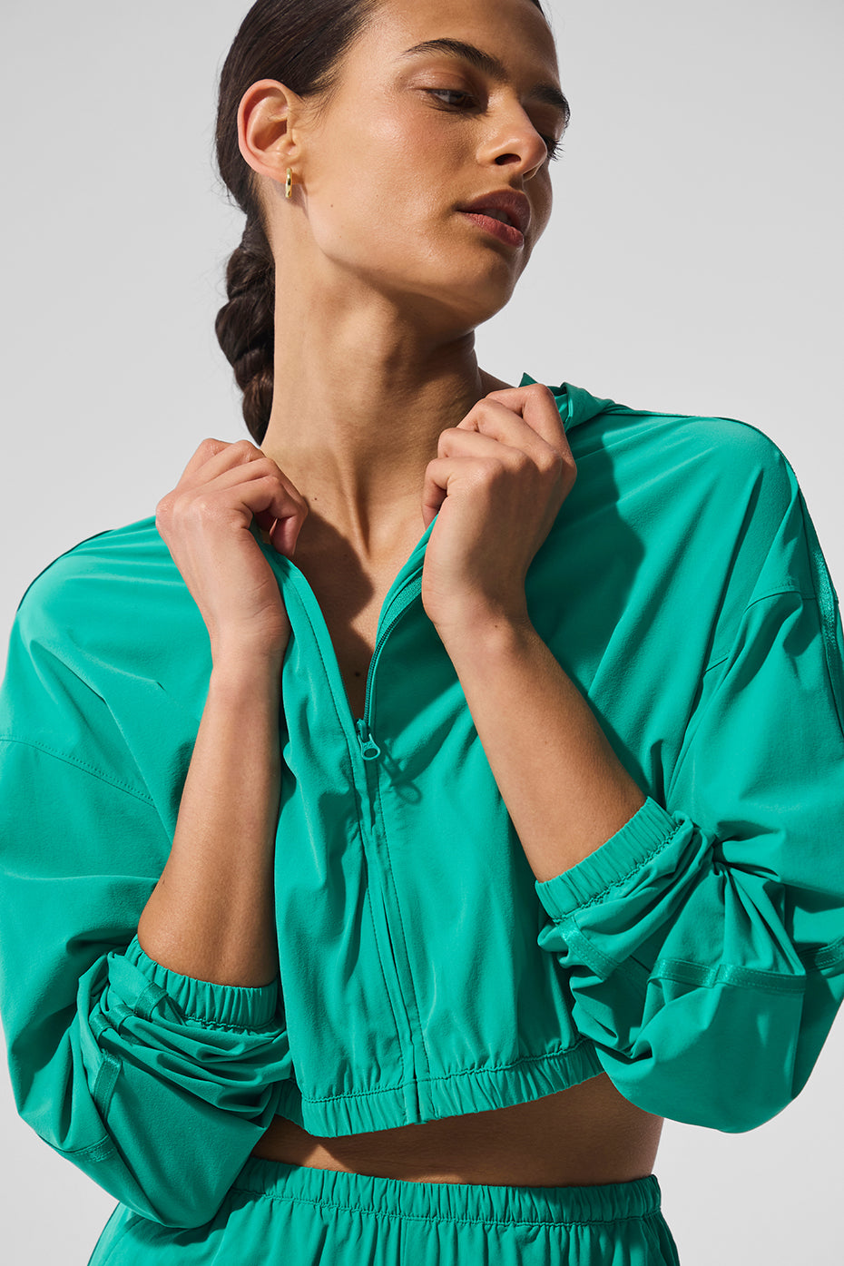 Cropped Breezy Full Zip Hoodie Spruce Green - Image 4