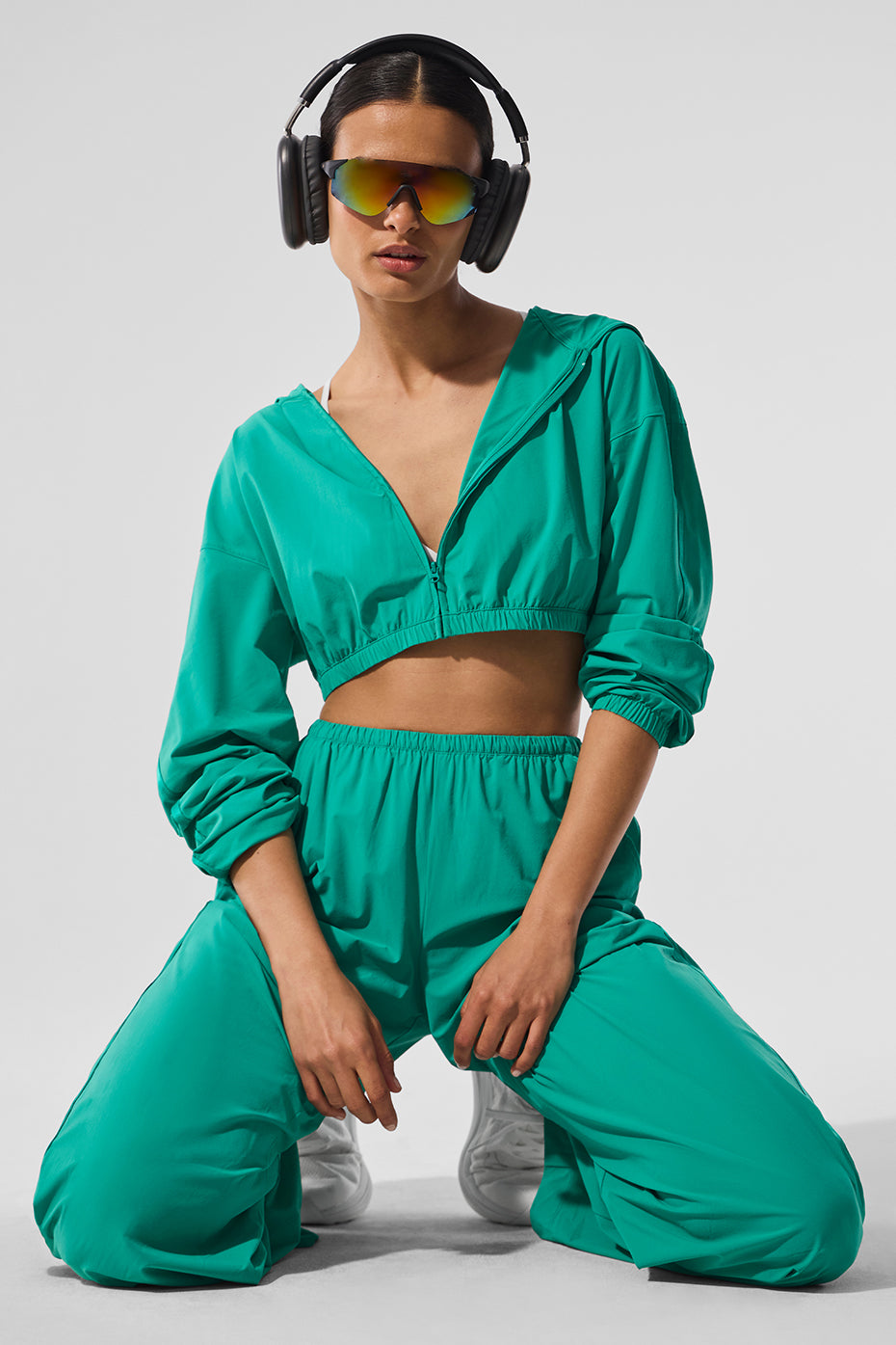 Cropped Breezy Full Zip Hoodie Spruce Green - Image 5