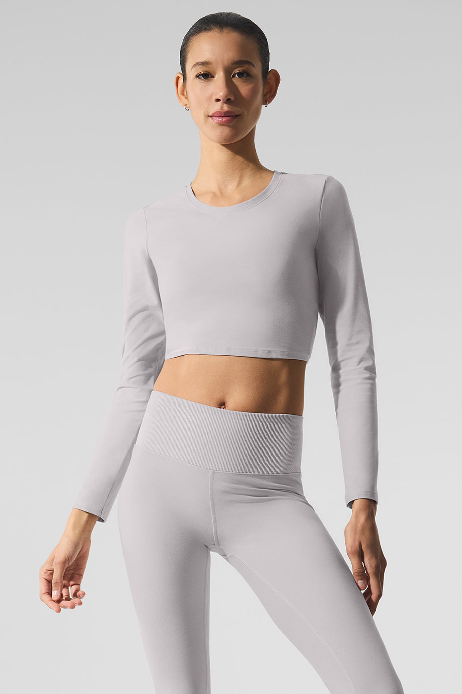 Washed Alosoft Crop Finesse Long Sleeve Grey Sky Wash