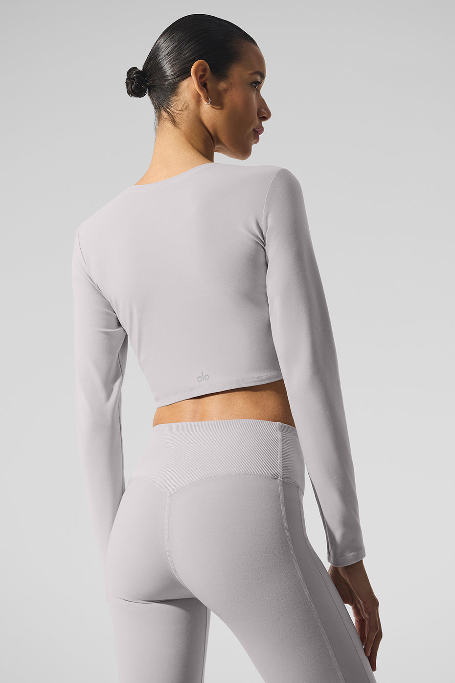 Washed Alosoft Crop Finesse Long Sleeve Grey Sky Wash - Image 3