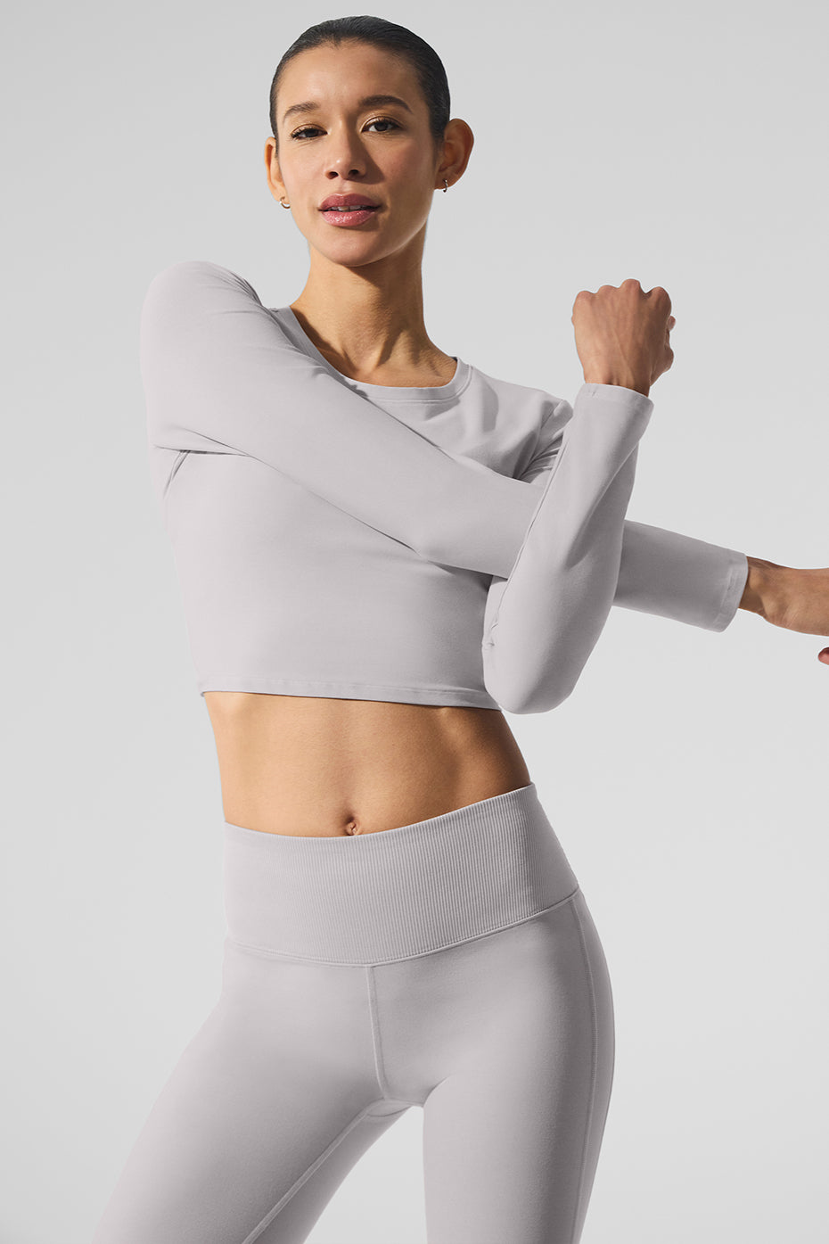 Washed Alosoft Crop Finesse Long Sleeve Grey Sky Wash - Image 4