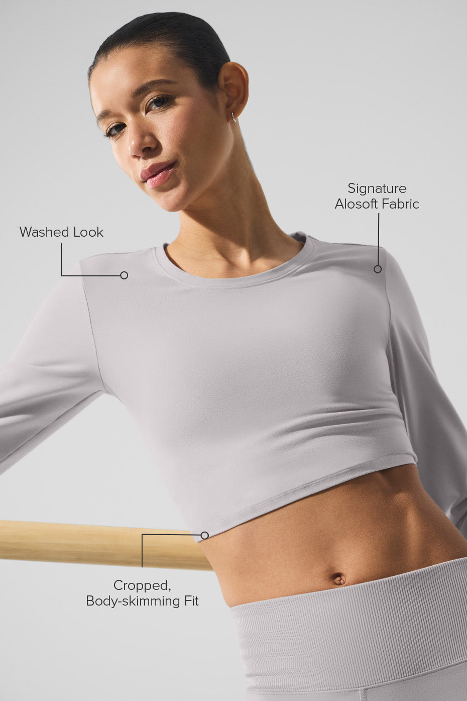 Washed Alosoft Crop Finesse Long Sleeve Grey Sky Wash - Image 2