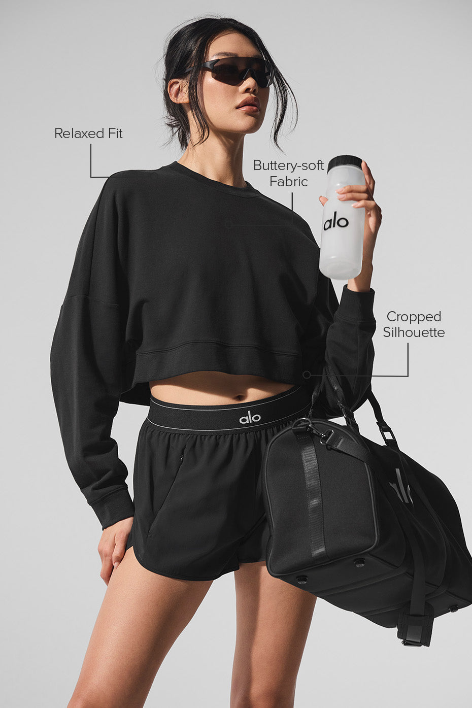 Alternative view of Cropped Sway Crew Neck Pullover   Black