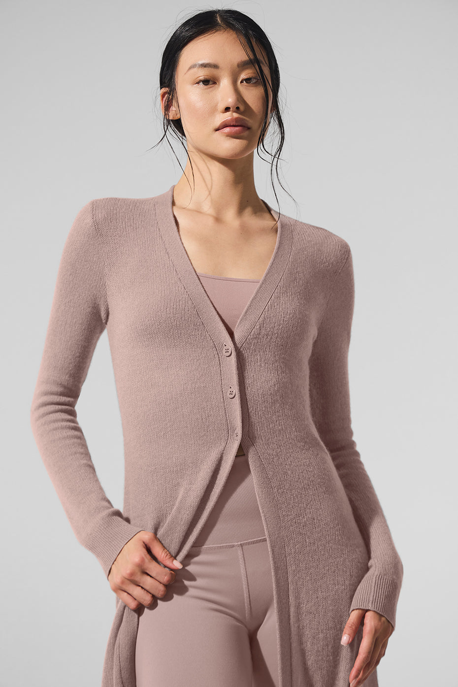 Sheer Cashmere Long Cardigan Taupe - Image 2