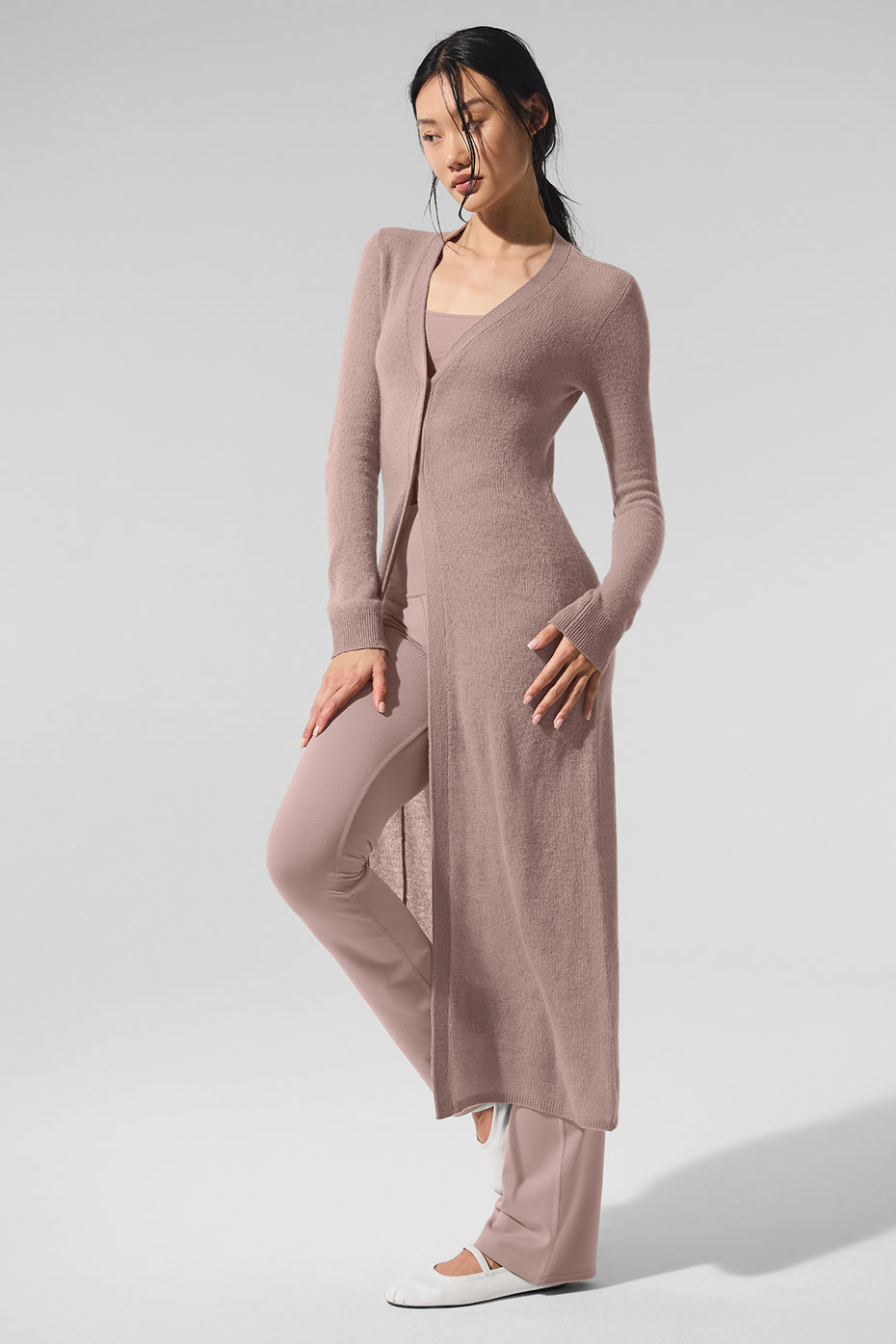 Sheer Cashmere Long Cardigan Taupe - Image 6
