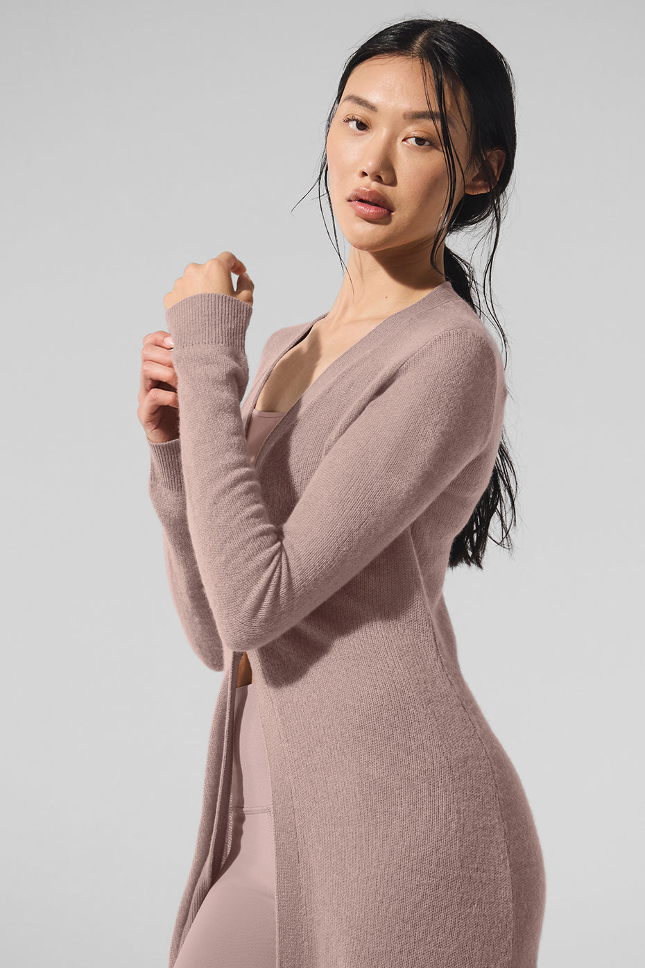 Sheer Cashmere Long Cardigan Taupe - Image 4