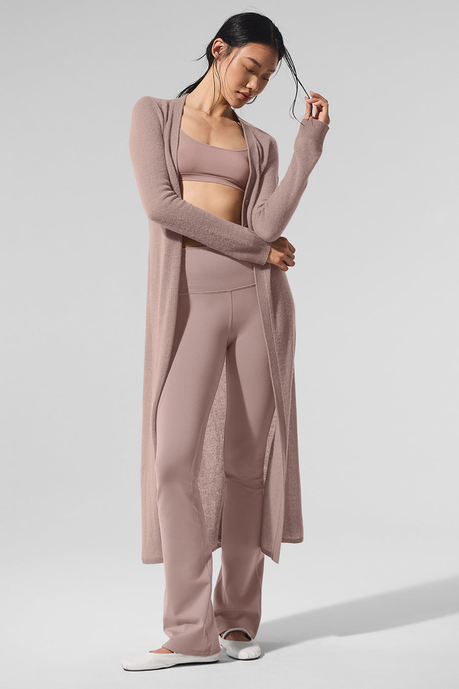 Sheer Cashmere Long Cardigan Taupe - Image 5