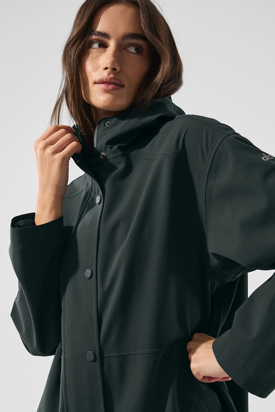 Rain Or Shine Long Coat Charcoal Green - Image 3