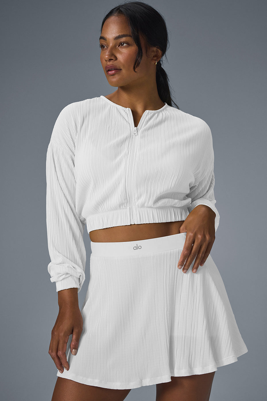 Cropped Micro Plisse Jacket White
