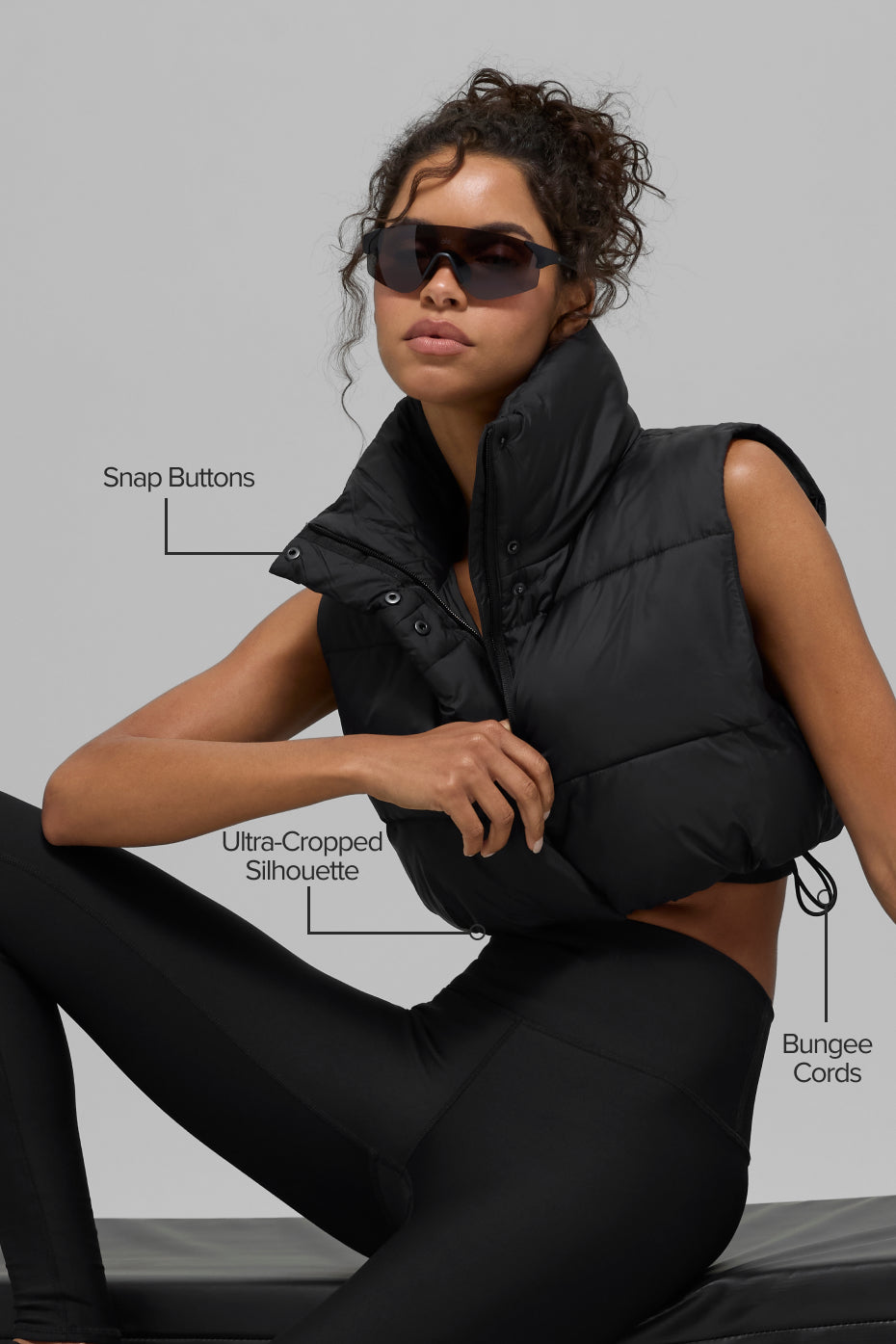 Alternative view of Cropped Gold Rush Puffer Vest   Black