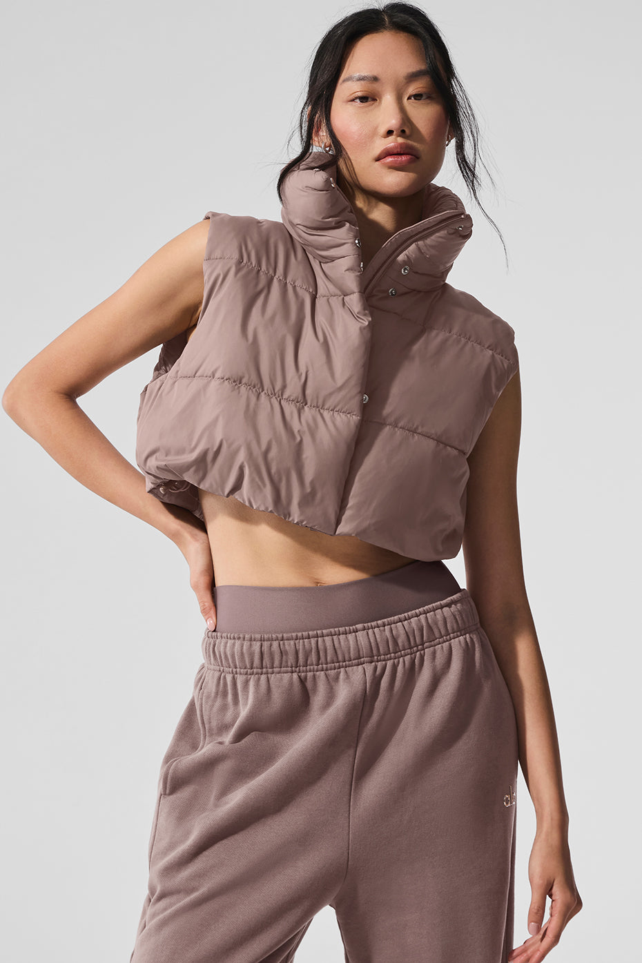 Cropped Gold Rush Puffer Vest Mushroom - Image 5