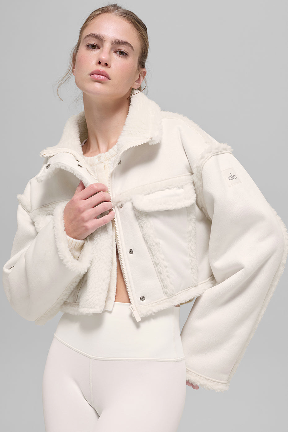 Faux Shearling Snowfall Cropped Jacket Ivory