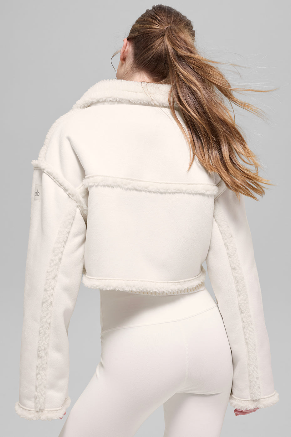 Faux Shearling Snowfall Cropped Jacket Ivory - Image 3