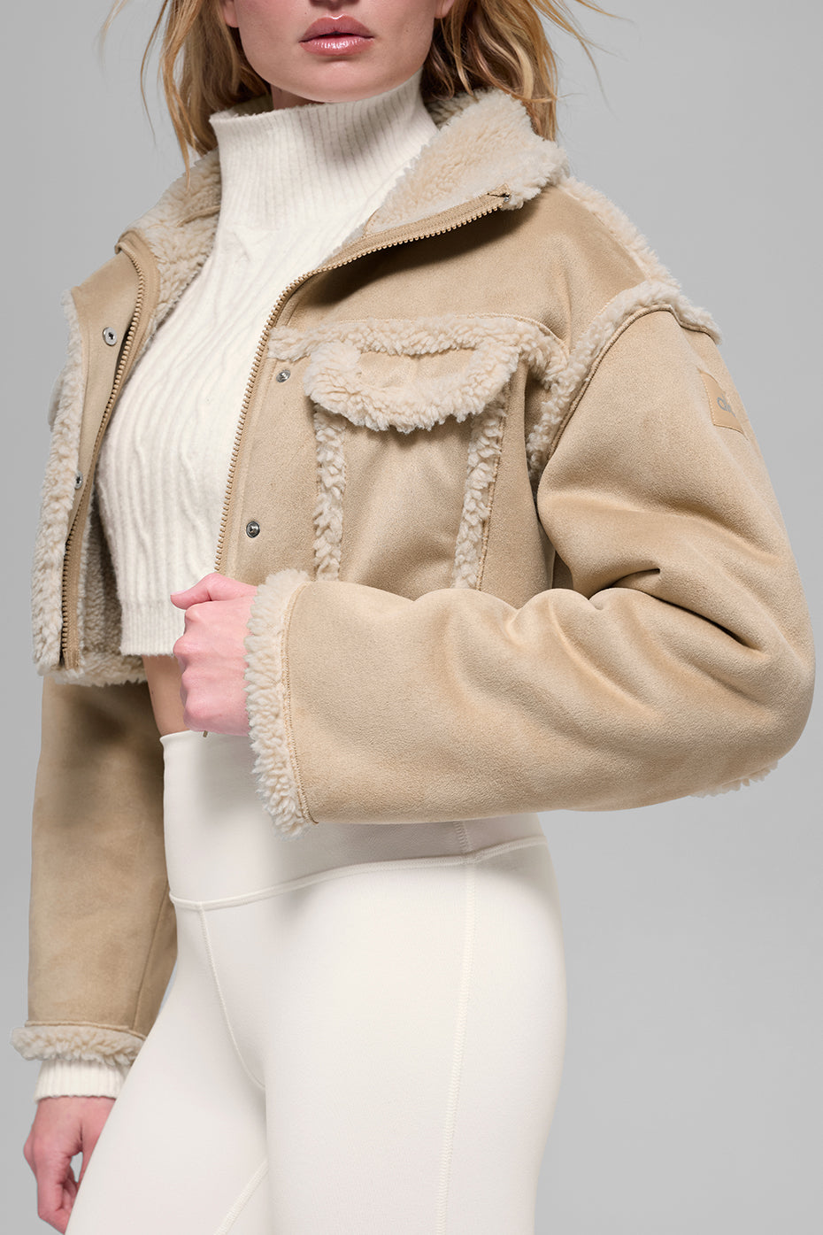 Faux Shearling Snowfall Cropped Jacket Woodland Tan - Image 2