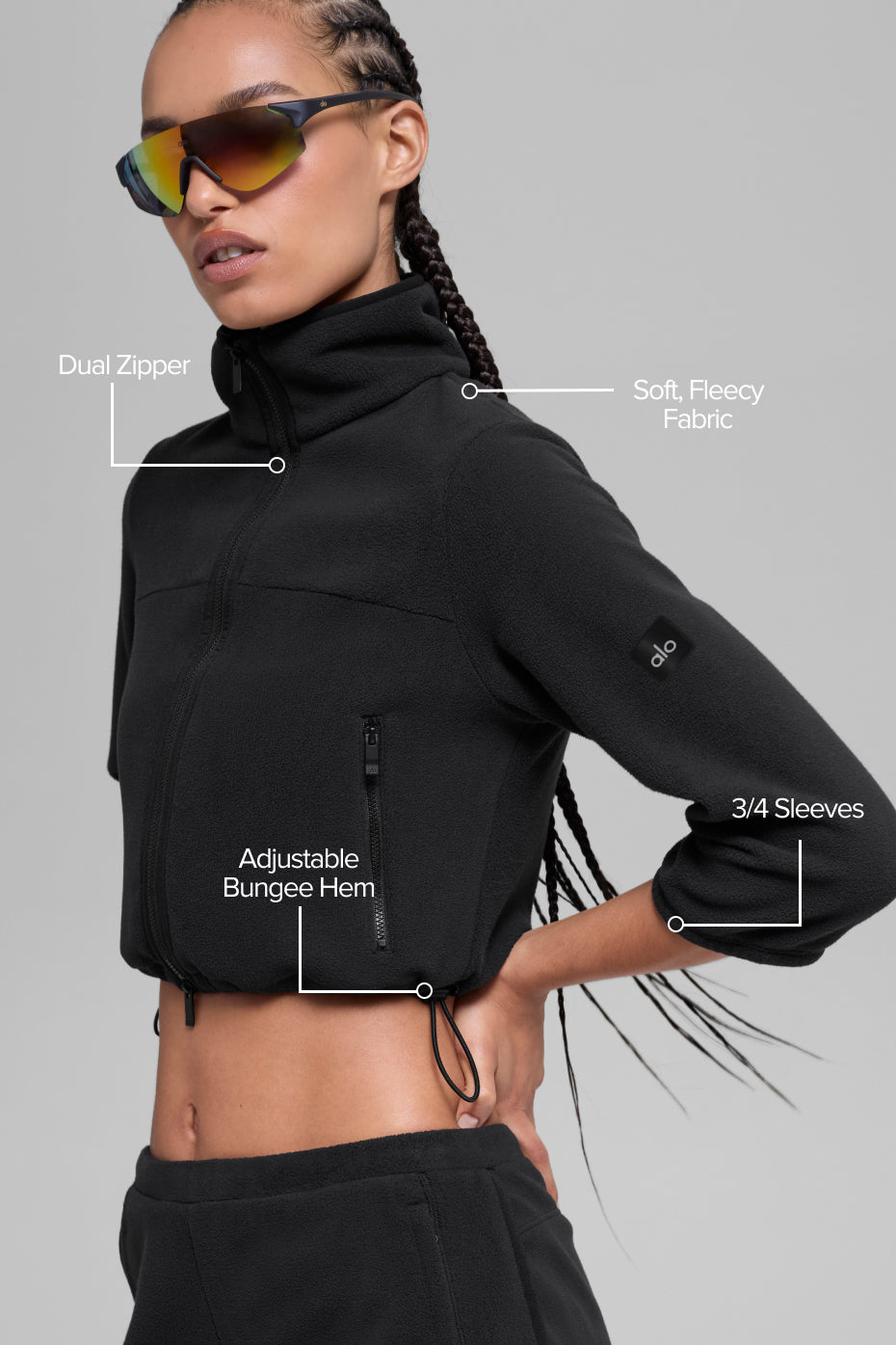 Polar Fleece Retreat Cropped Jacket Black - Image 2
