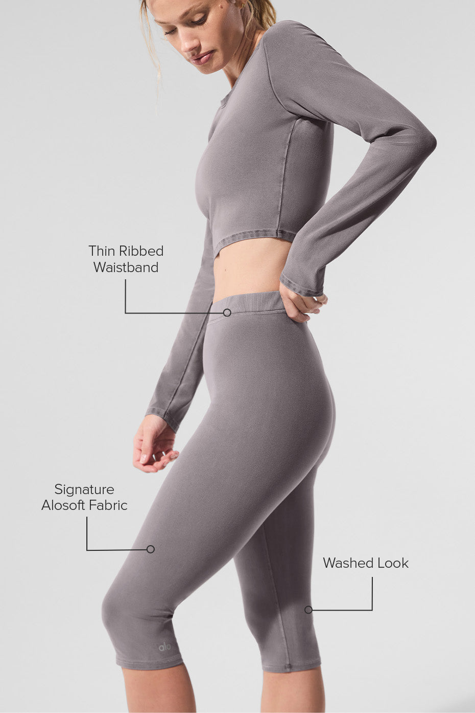 Washed Alosoft High Waist Iconic 90's Capri Cool Grey Wash - Image 2