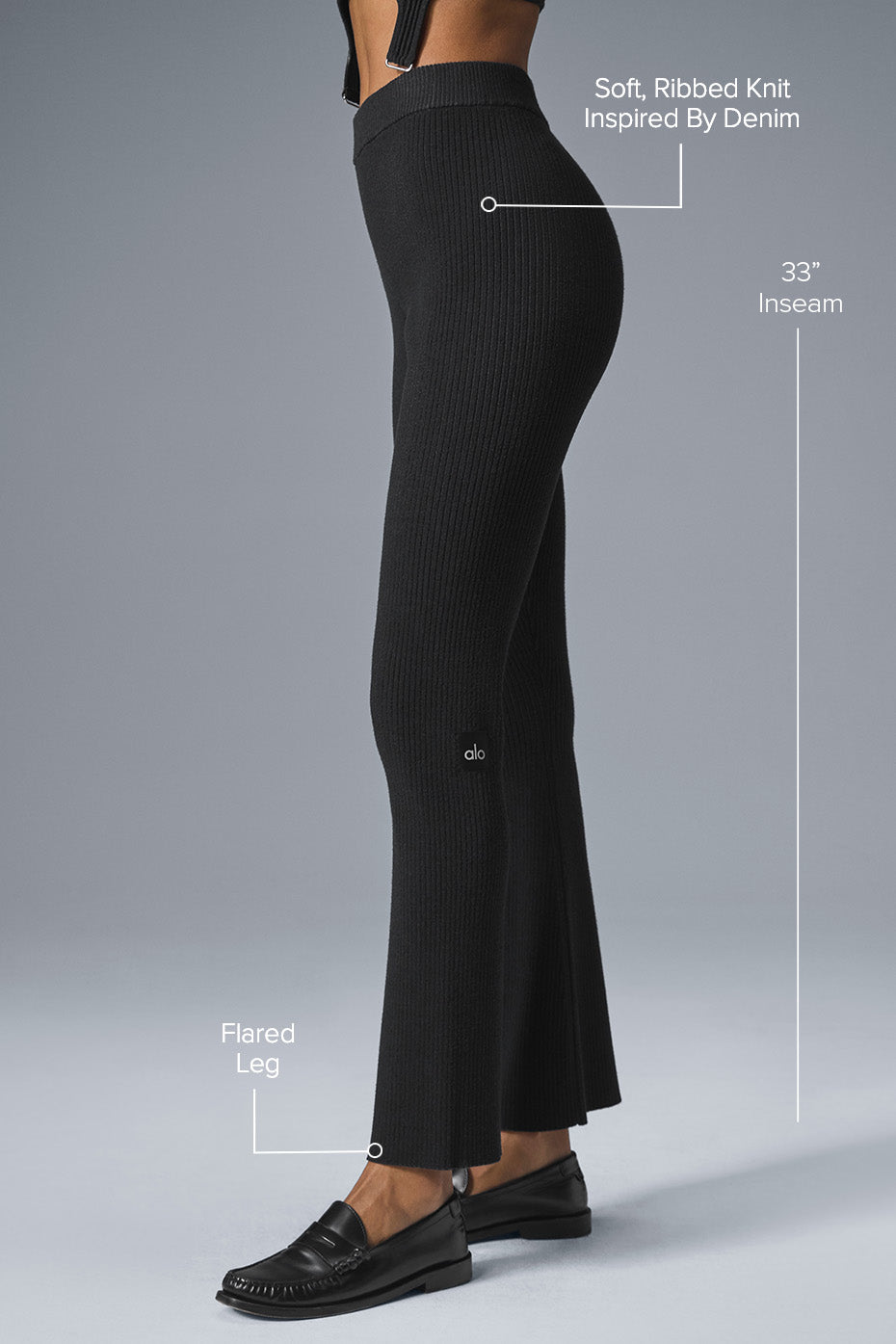 Denim Knit High Waist Flare Pant Black/Anthracite - Image 2