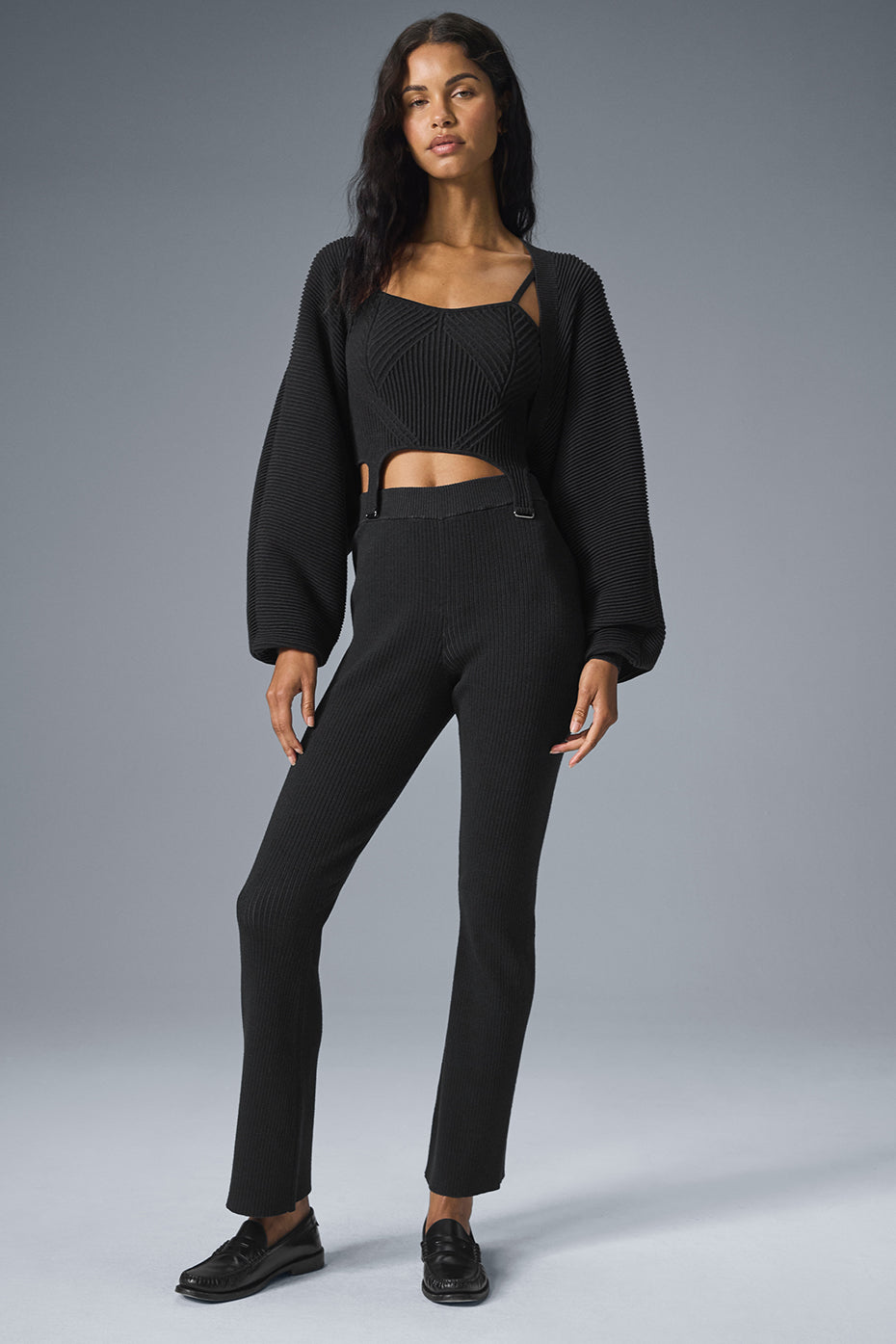 Denim Knit High Waist Flare Pant Black/Anthracite - Image 5