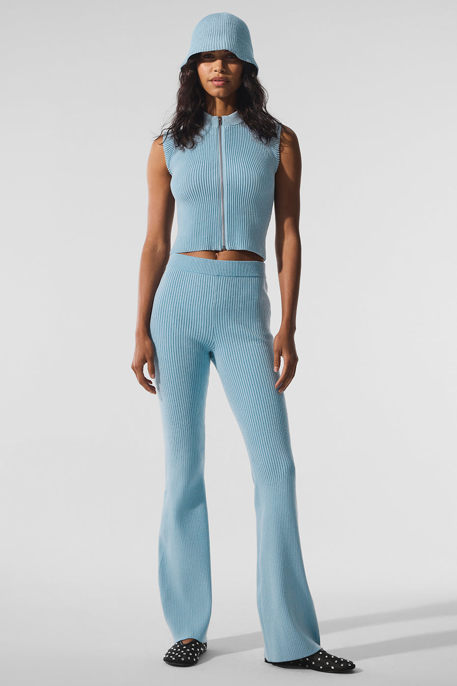 Denim Knit High Waist Flare Pant Celestial Blue/Dark Celestial Blue - Image 4