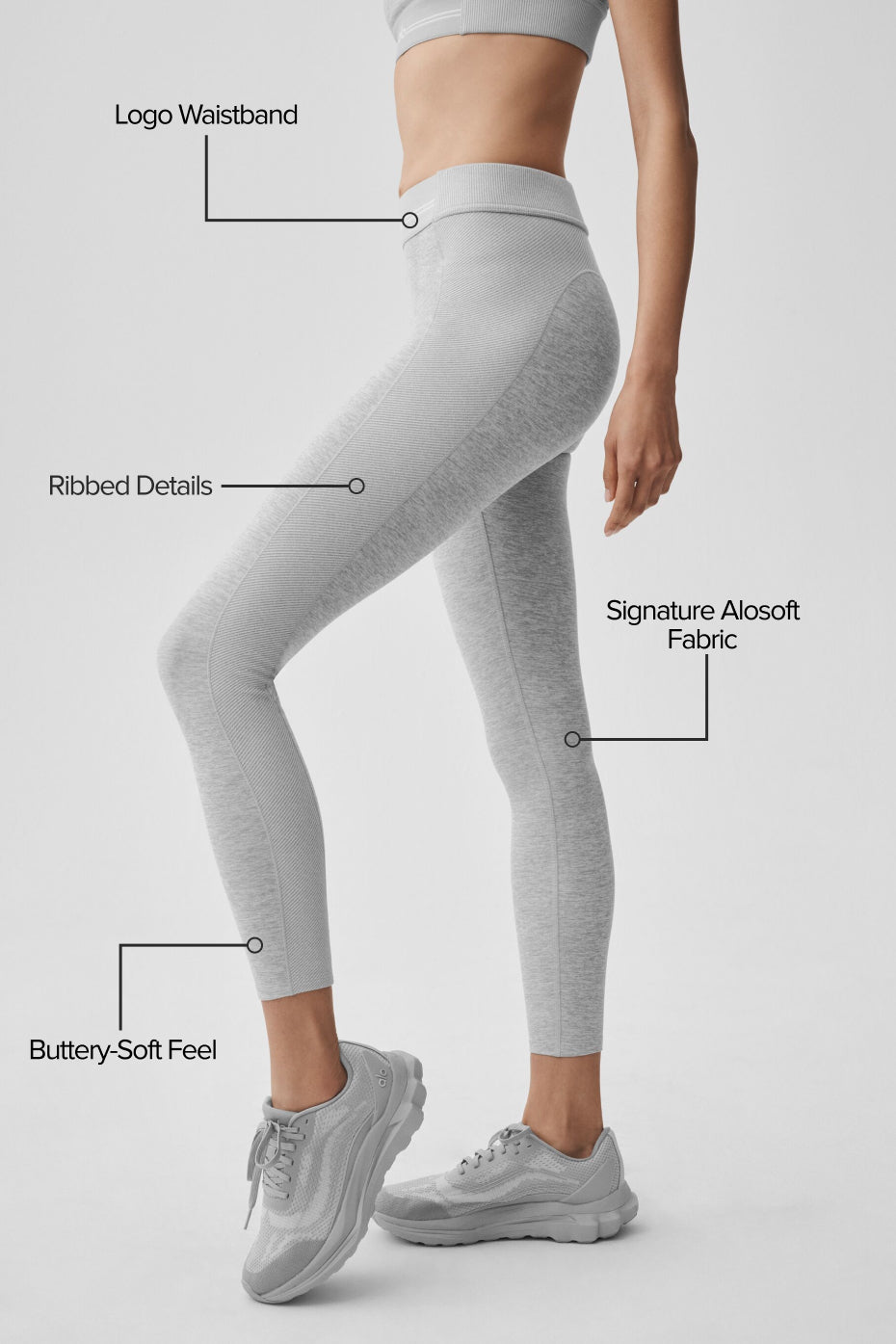 Alternative view of Alosoft High Waist 7/8 Relay Legging   Athletic Heather Grey/White