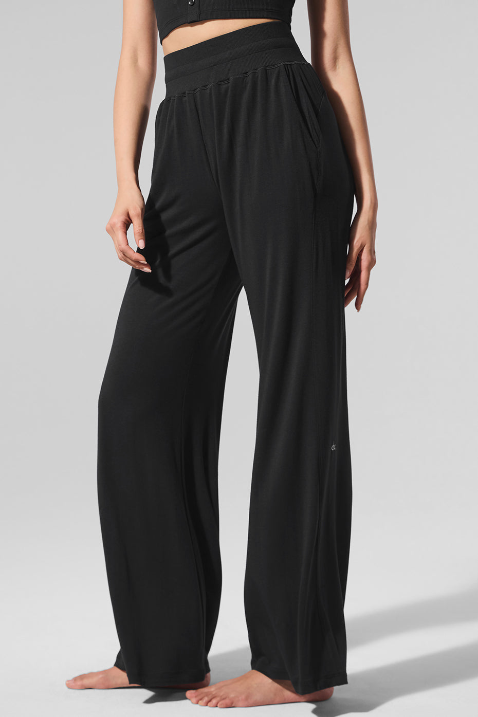 Semi Sheer Delicate Lounge Flare Pant Black