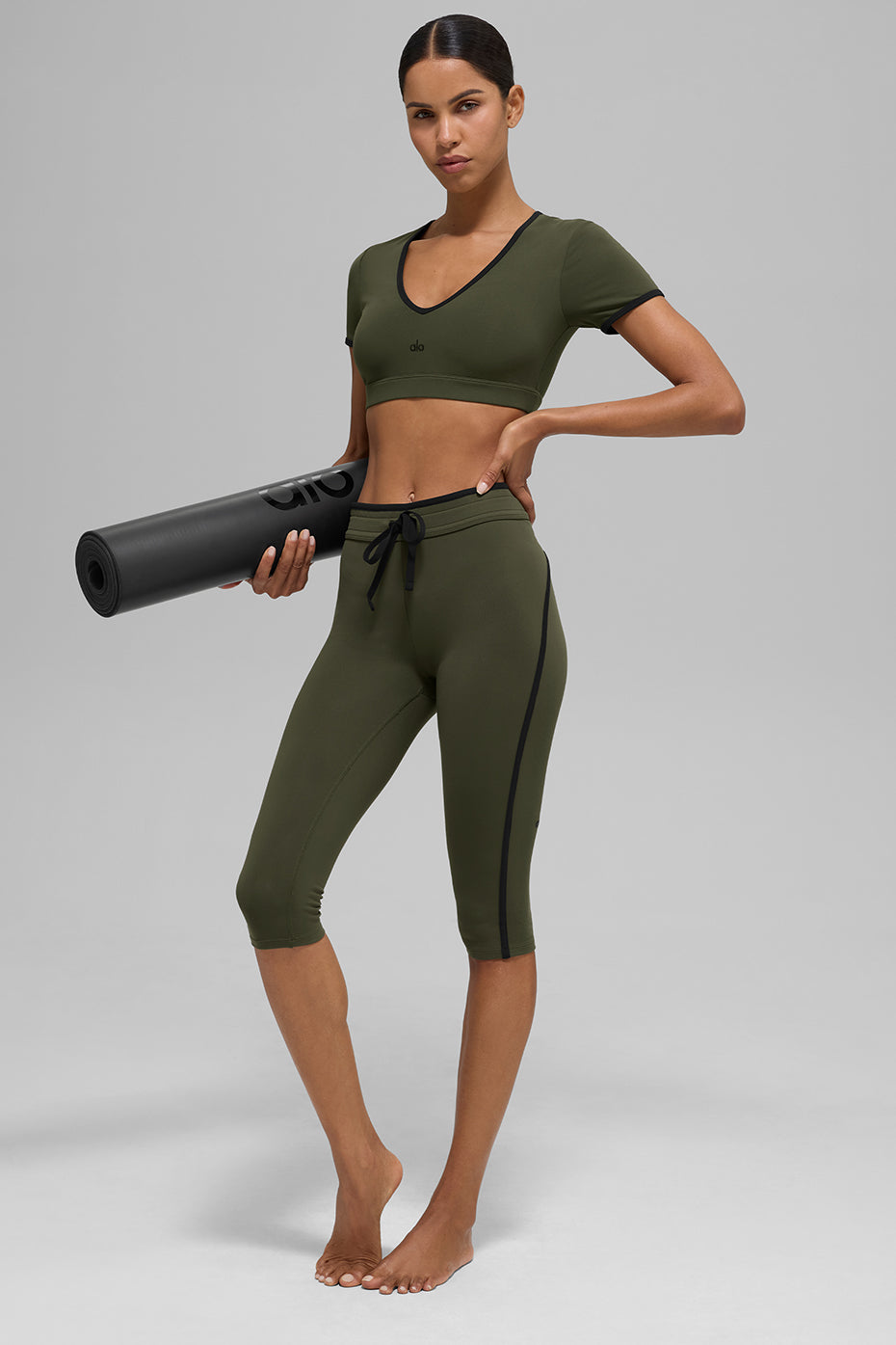 Airbrush High Waist Race Pace Capri Green Olive/Black - Image 5