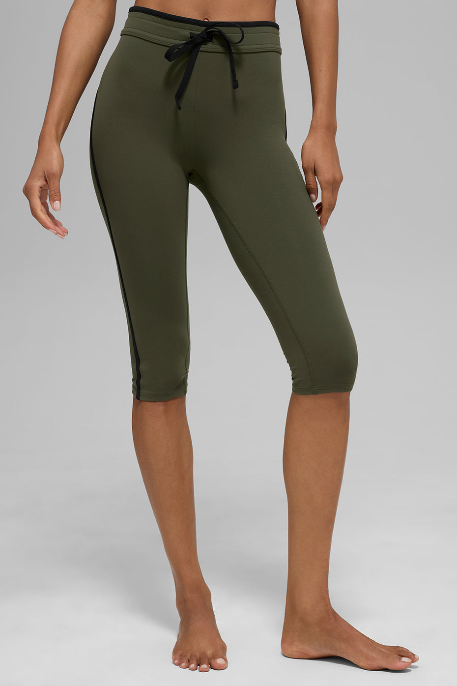 Airbrush High Waist Race Pace Capri   Green Olive/Black