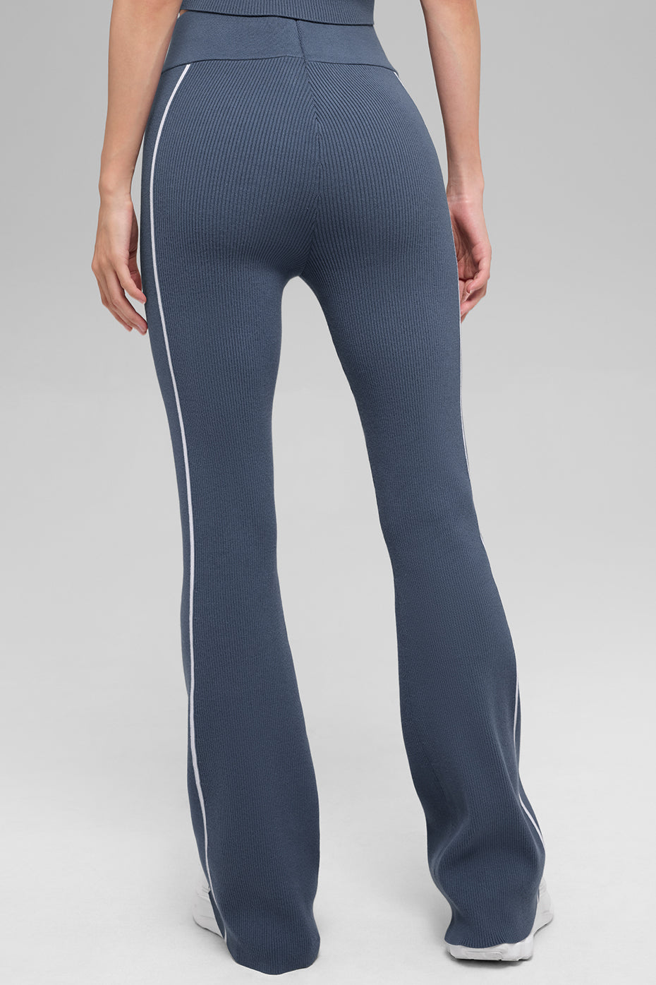 Ribbed Sweater Knit Highline Flare Pant Bluestone/White - Image 4