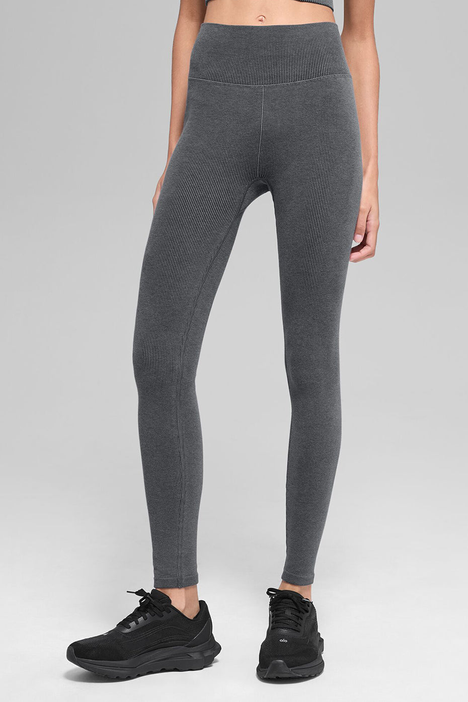 Seamless High Waist Two Tone Rib Legging Dark Misty Grey Heather