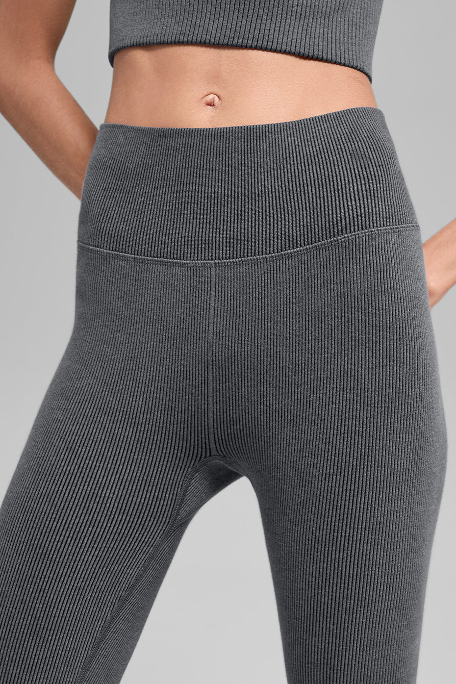 Seamless High Waist Two Tone Rib Legging Dark Misty Grey Heather - Image 2