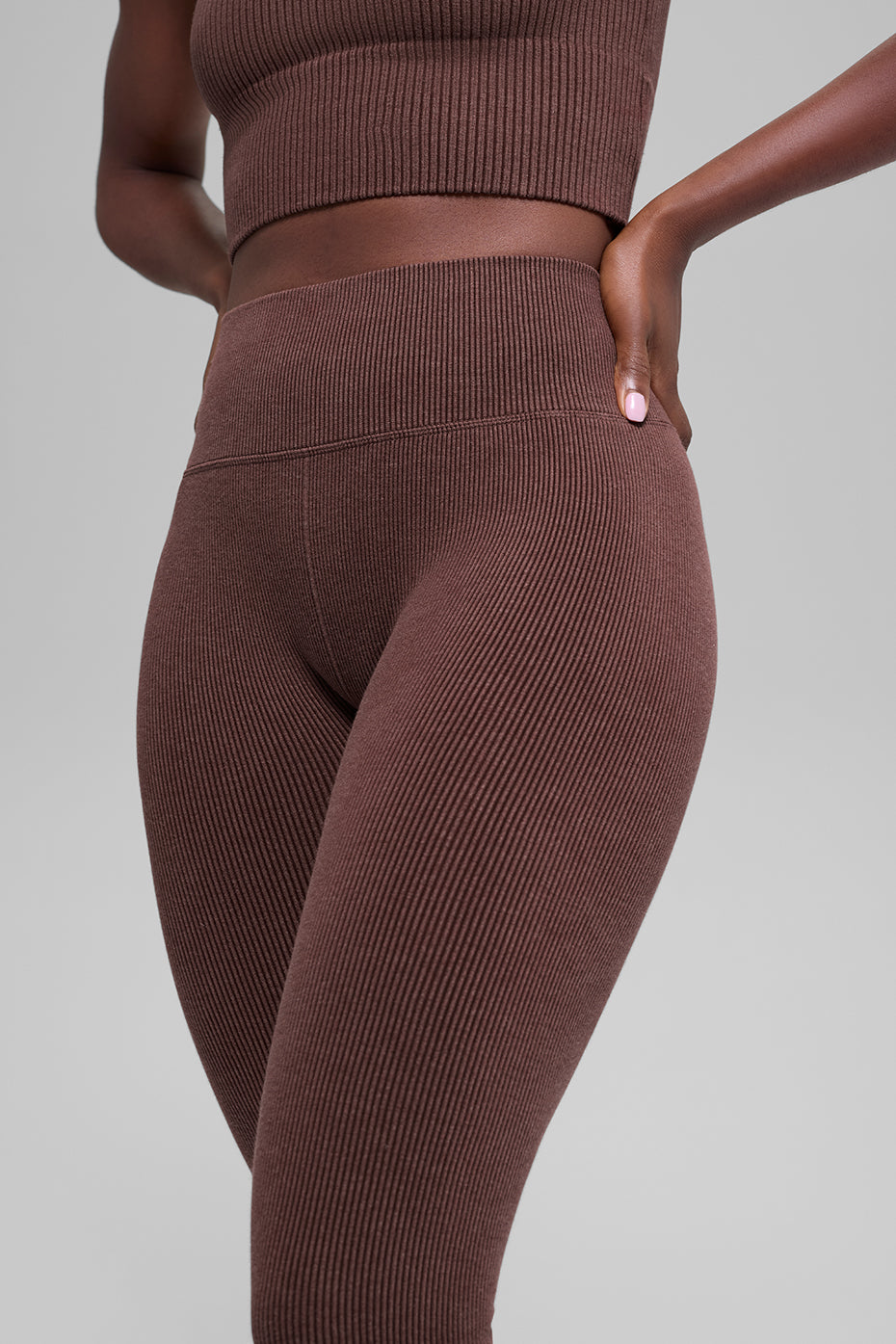 Seamless High Waist Two Tone Rib Legging Brownstone Heather - Image 2