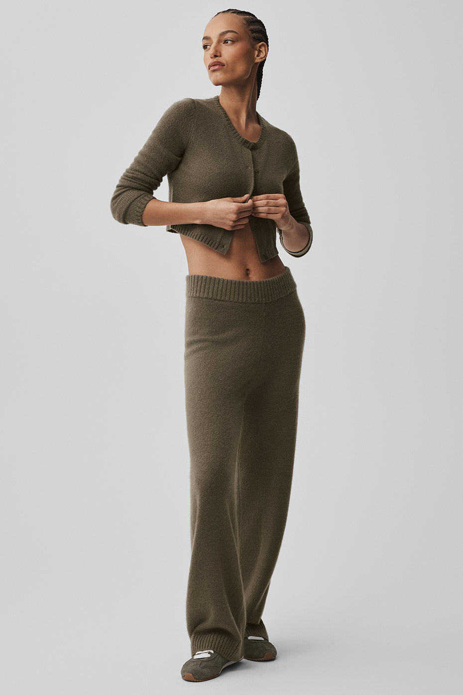 Wool Cashmere High Waist New Class Wide Leg Pant Olive Tree - Image 4