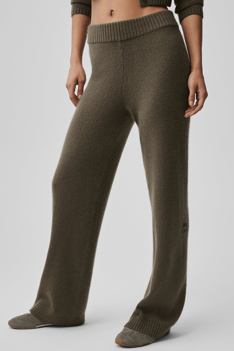 Wool Cashmere High Waist New Class Wide Leg Pant Olive Tree