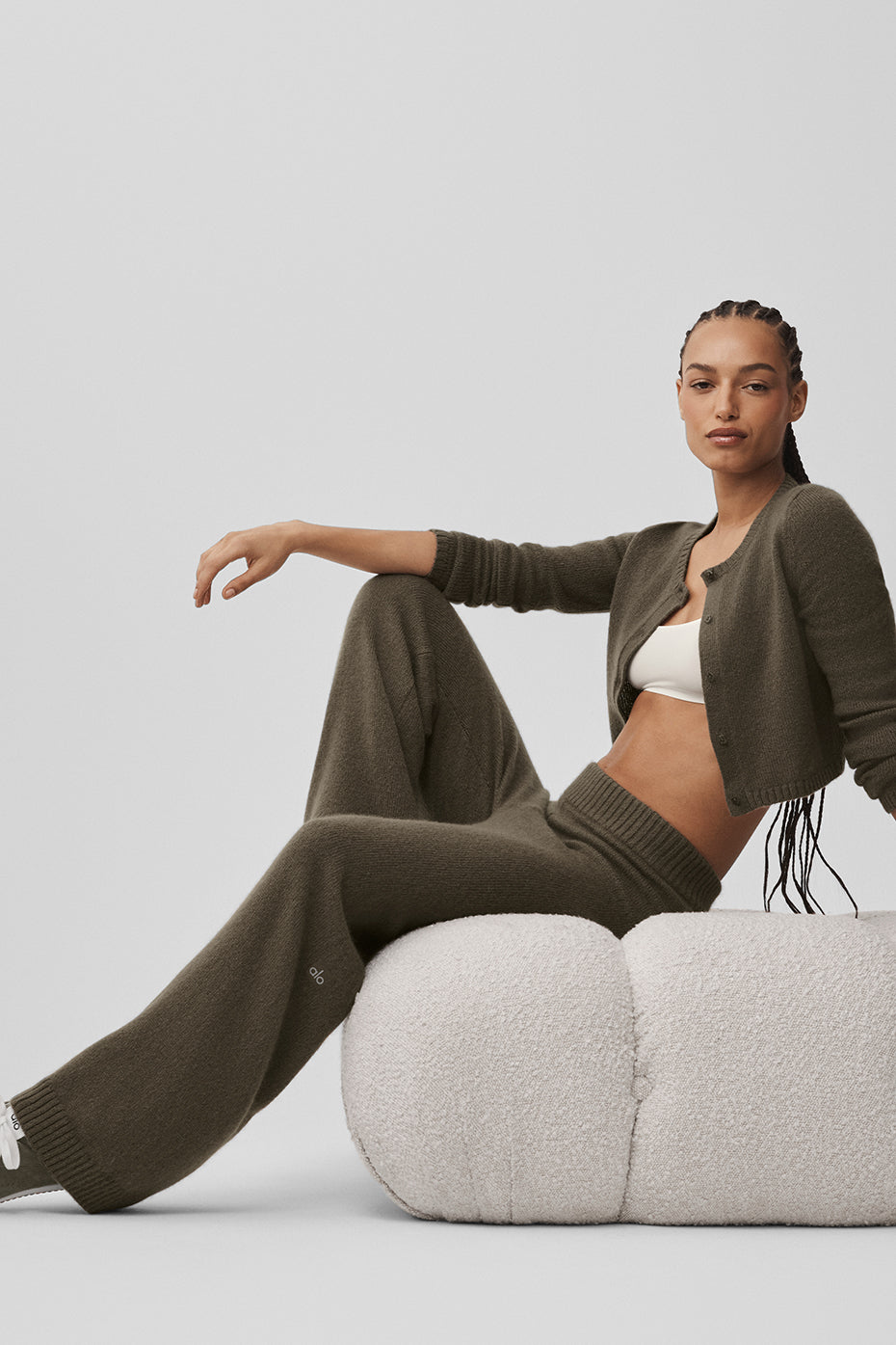 Wool Cashmere High Waist New Class Wide Leg Pant Olive Tree - Image 3