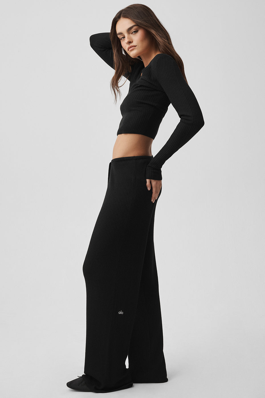 Sweater Knit Mid Rise Unwind Wide Leg Pant Black - Image 5