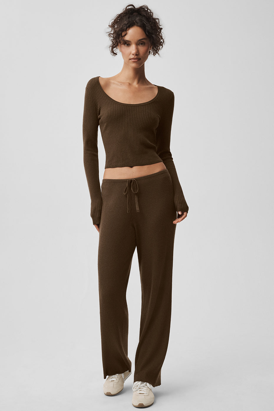 Sweater Knit Mid Rise Unwind Wide Leg Pant Espresso