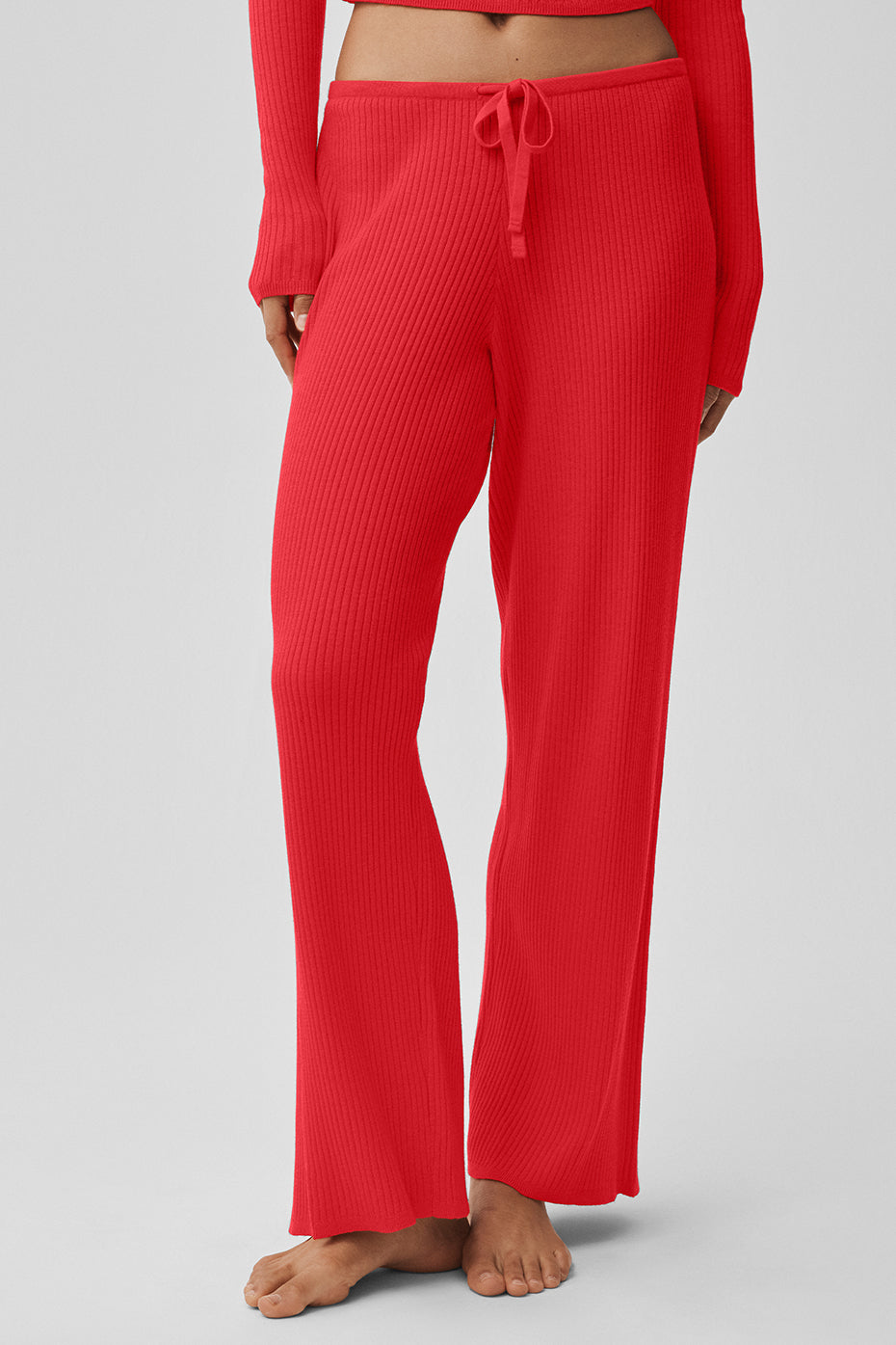 Sweater Knit Mid Rise Unwind Wide Leg Pant Bright Red - Image 4