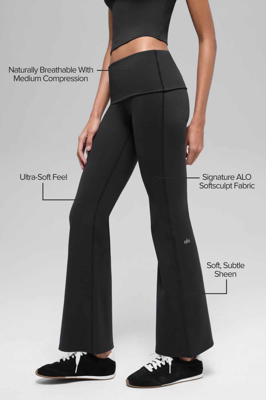 Alternative view of ALO Softsculpt 7/8 Foldover Flare Legging   Black