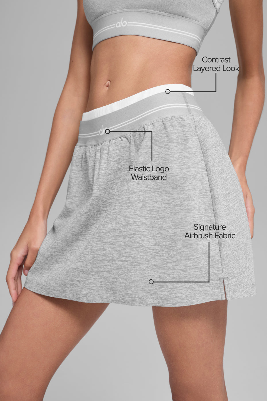 Alosoft Better Together Tennis Skirt Athletic Heather Grey/White - Image 2