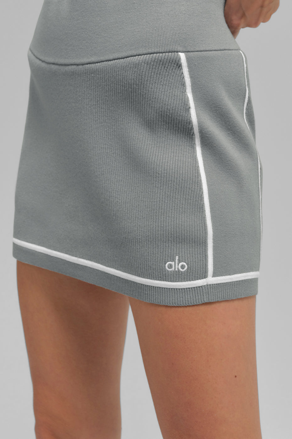 Ribbed Sweater Knit Highline Mini Skirt Lunar Grey/White - Image 4